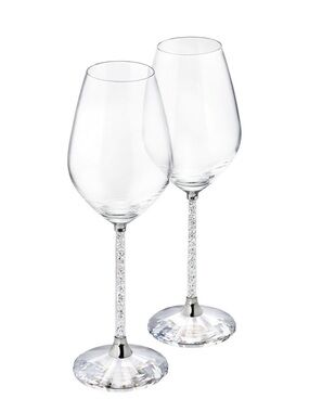 Swarovski Clear Crystal Wine Glasses with Silver-Embellished Stems